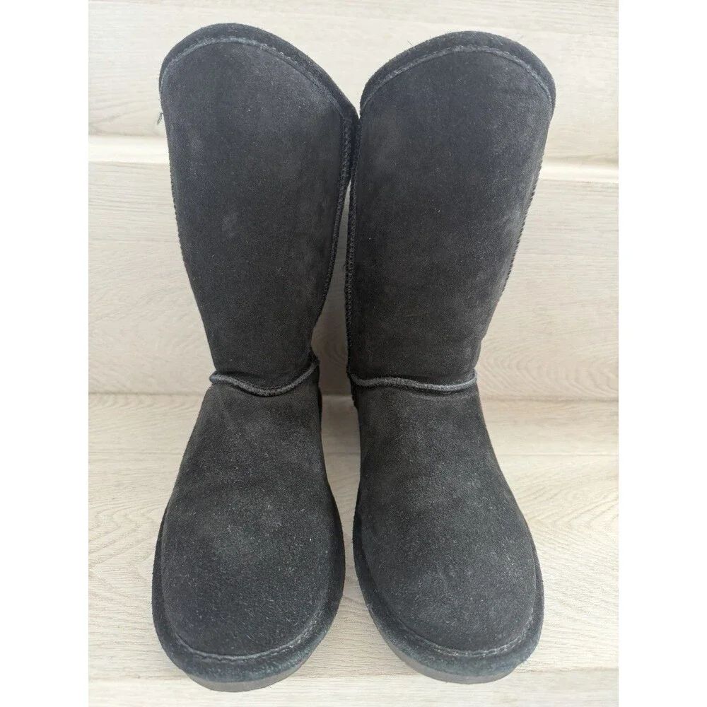 Bearpaw Boshie Black Suede Knit Sheepskin Wool Buckle Boots Youth Size 5
